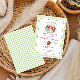 Convites Chá de Bebê Morango Doce Gingham Verde