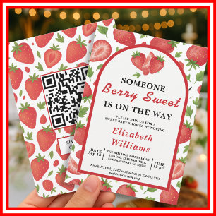 Convites Chá de Bebê Morango Doce QR RSVP