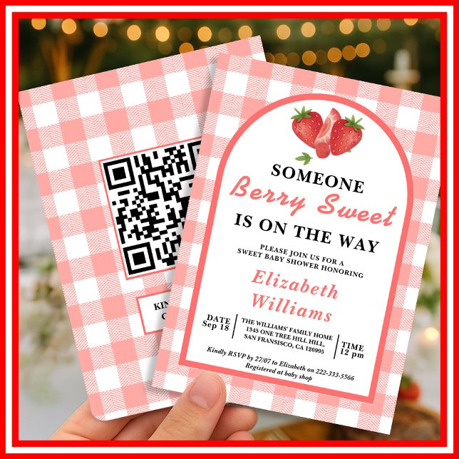 Convites Chá de Bebê Morango Doce | QR RSVP  (Criador carregado)