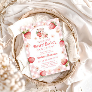 Convites Chá de Bebê Morango Gingham Doce Bebê