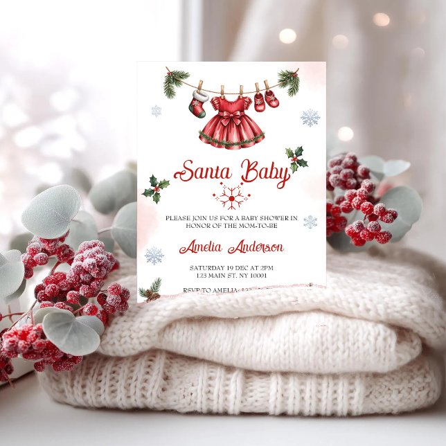 Convites Chá de Bebê Natal Santa Baby Festa de Bebê (Criador carregado)