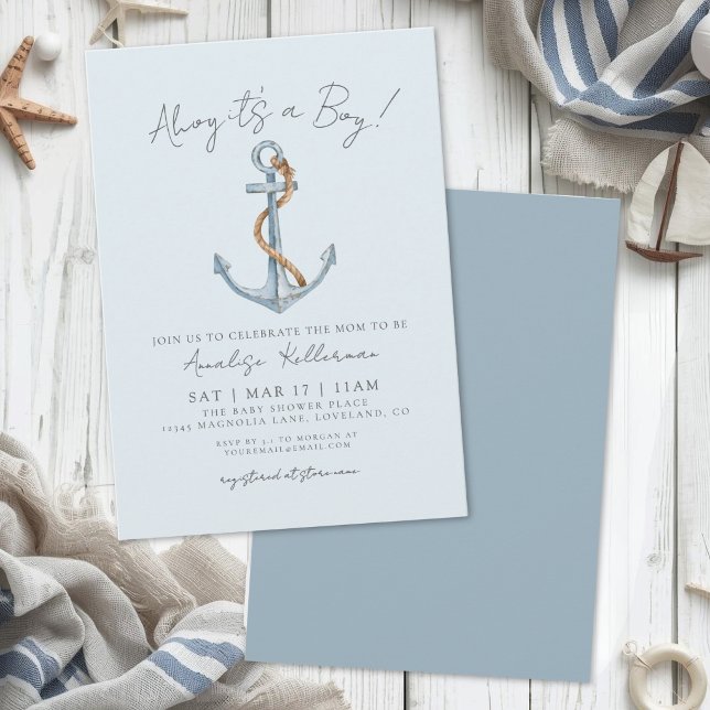 Convites Chá de Bebê Náutico Azul (Blue Nautical Baby Shower Invitation)