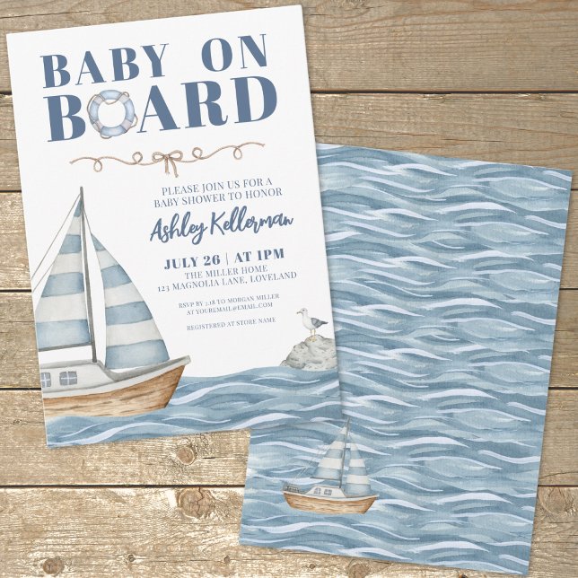 Convites Chá de Bebê Náutico de Vela (Sailboat Nautical Baby Shower Invitation)