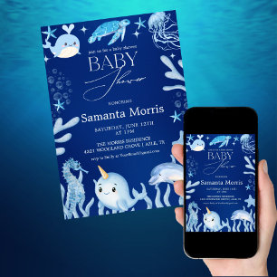 Convites Chá de Bebê Náutico Divertido, O Azul do Mar