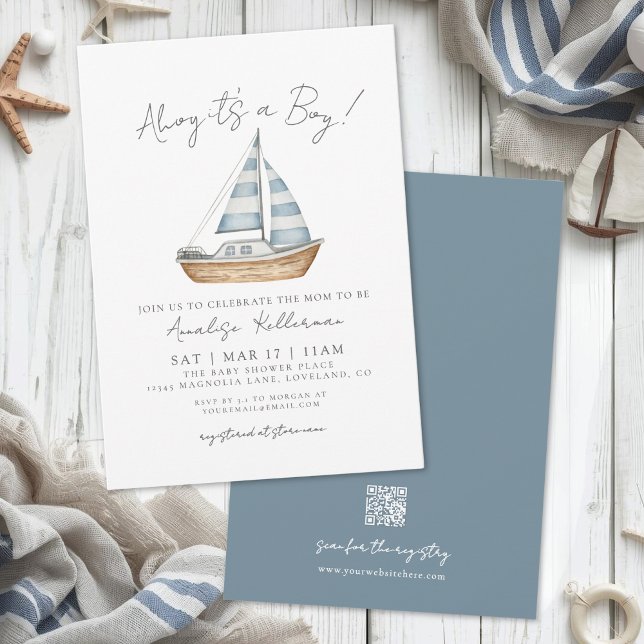 Convites Chá de Bebê Náutico Minimalista (Minimal Nautical Baby Shower Invitation)