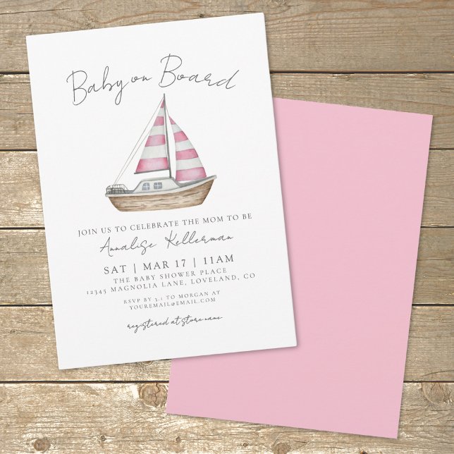 Convites Chá de Bebê Náutico Rosa (Pink Nautical Baby Shower Invitation)
