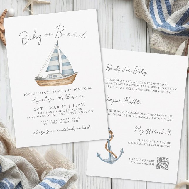 Convites Chá de Bebê Náutico Tudo em Um - Bebê a Bordo (Baby On Board All In One Nautical Baby Shower Invitation )