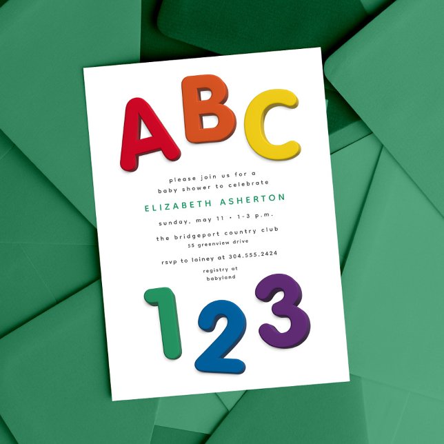 Convites Chá de bebê neutro ABC 123 colorido fofo (Criador carregado)