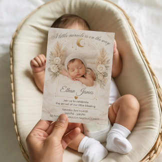 Convites Chá de Bebê Neutro Boho Floral Lua Celebração de B