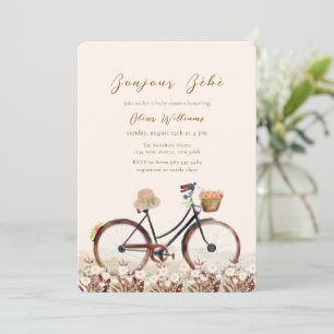 Convites Chá de Bebê Neutro Bonjour Bébé Floral Bicicleta
