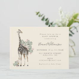 Convites Chá de Bebê Neutro de Safári de Girafa em Aquarela
