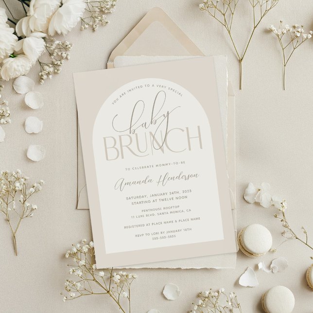 Convites Chá de Bebê Neutro e Cremoso para Brunch (Creamy Neutral Baby Brunch Invitation)