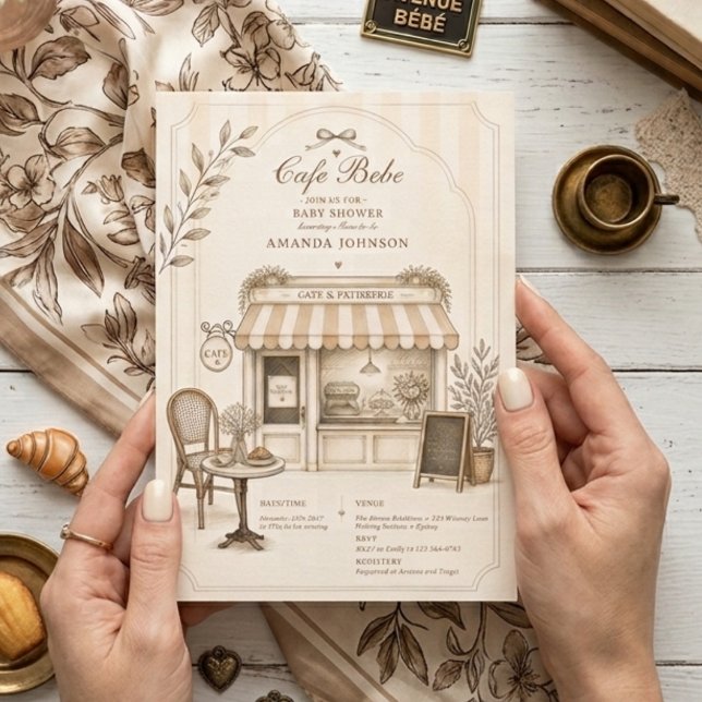Convites Chá de Bebê Neutro em Café Parisiense Bebe (Criador carregado)
