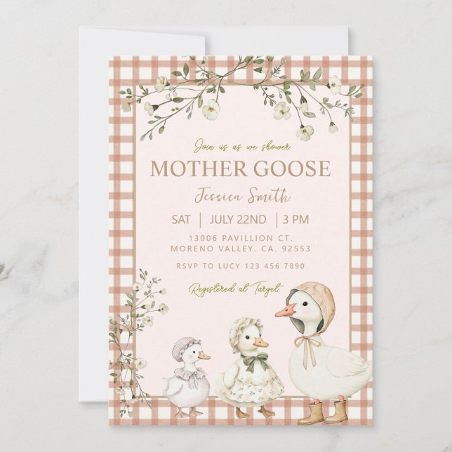 Convites Chá de Bebê Neutro em Tonalidade Mother Goose (Frente)