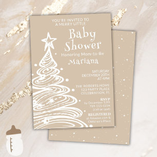 Convites Chá de Bebê Neutro em Tons Bege Boho de Natal