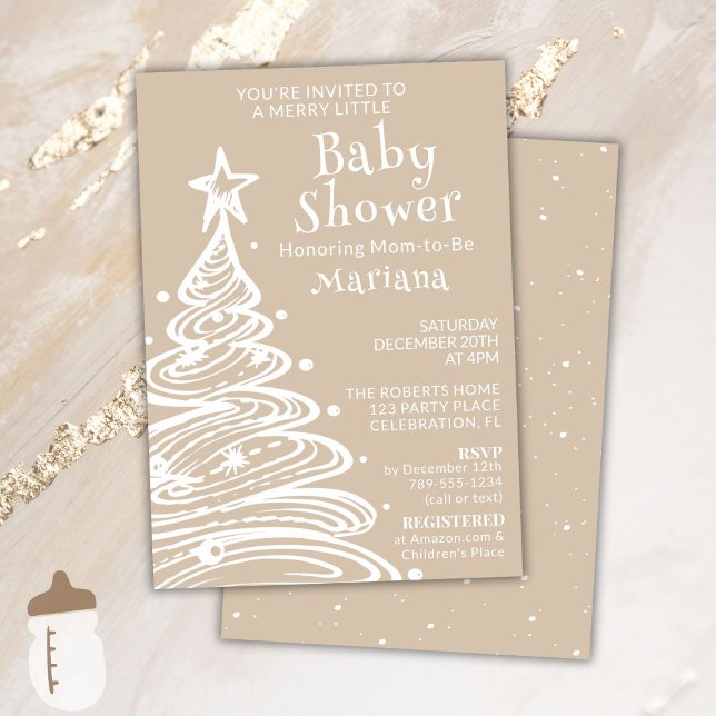 Convites Chá de Bebê Neutro em Tons Bege Boho de Natal (Criador carregado)