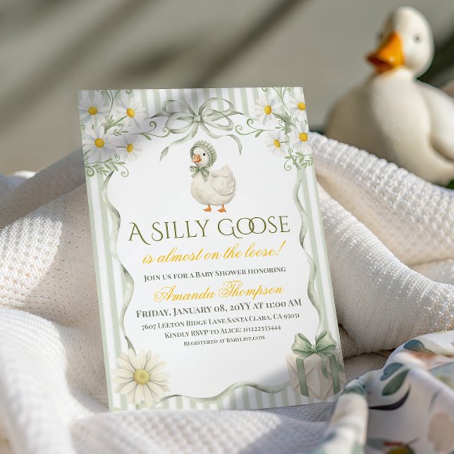 Convites Chá de Bebê Neutro em Verde Sage Silly Goose (Criador carregado)