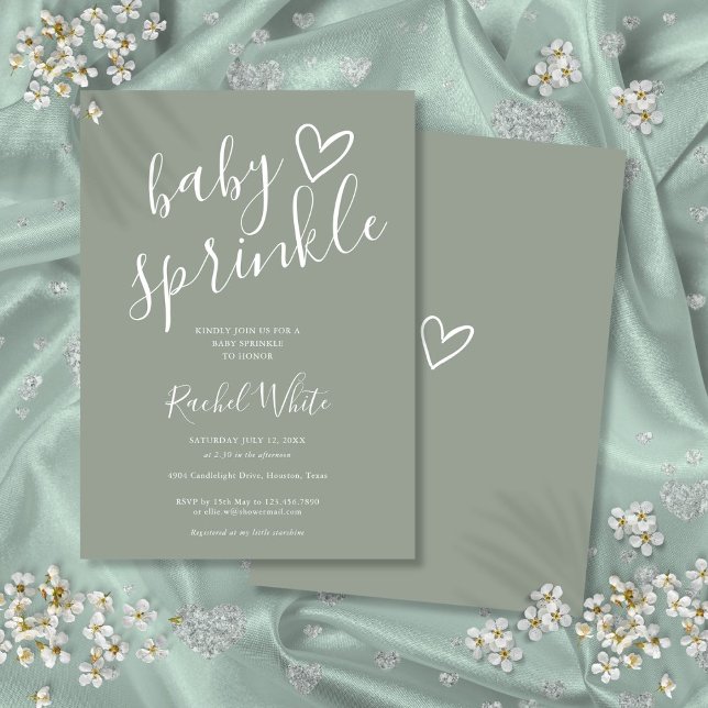 Convites Chá de Bebê Neutro em Verde Salvia (Sage Green Gender Neutral Baby Sprinkle Shower Invitation)