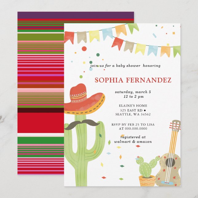 Convites Chá de Bebê Neutro Festa Mexicana (Frente/Verso)