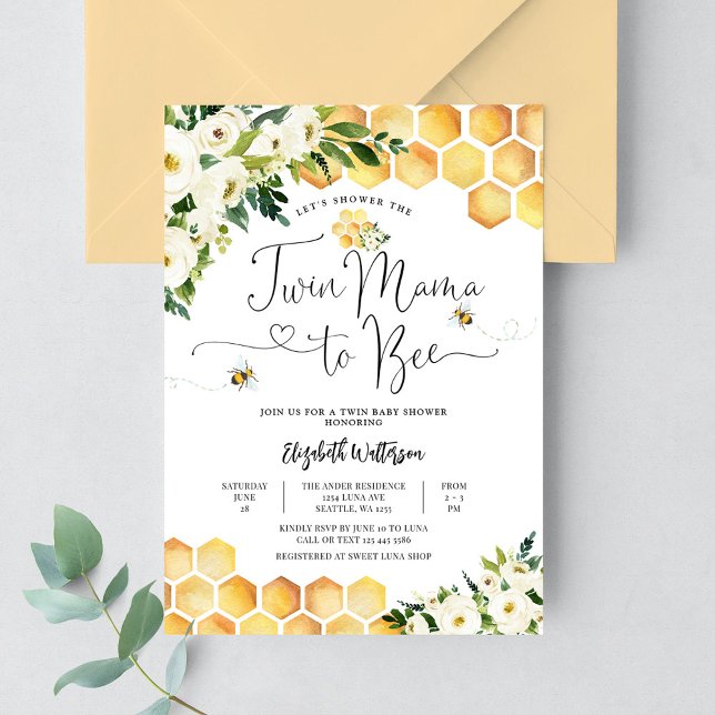 Convites Chá de Bebê Neutro para Gêmeos Mama to Bee (Criador carregado)