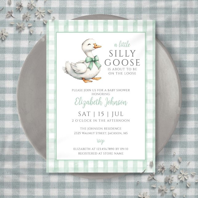 Convites Chá de Bebê Neutro Pequeno Ganso Bobo (Little Silly Goose Gender Neutral Baby Shower Invitation)