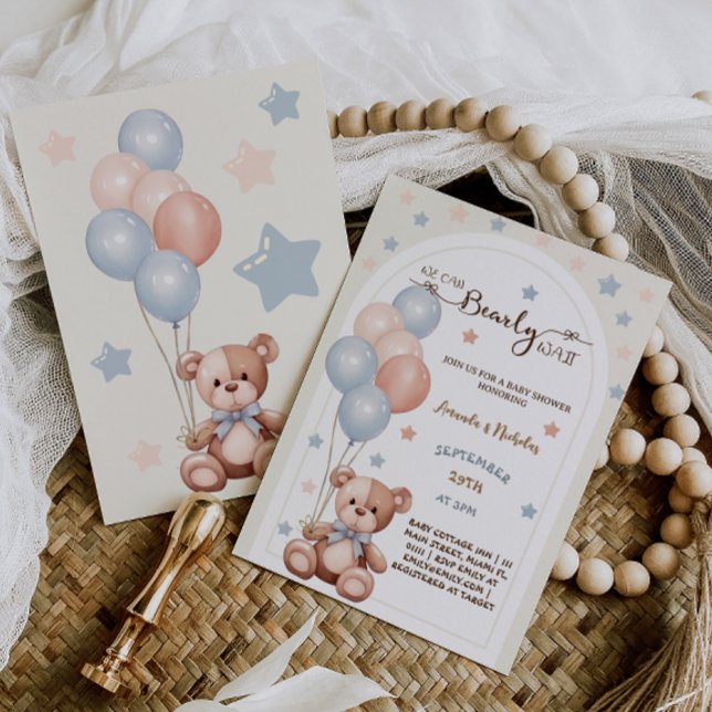 Convites Chá de Bebê Neutro Urso Teddy Aquarela Boho  (Criador carregado)