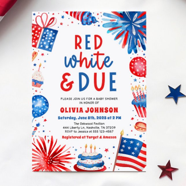 Convites Chá de Bebê Neutro 'Vermelho, Branco e Por Vir' (Red, White & Due Gender Neutral Baby Shower Invitation)