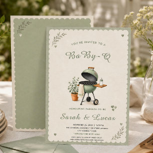 Convites Chá de Bebê Neutro Vintage Sage Green Baby-Q BBQ
