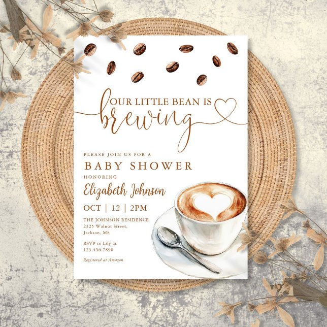 Convites Chá de Bebê 'Nosso Pequeno Feijão Está Cozinhando  (Our Little Bean Is Brewing Coffee Baby Shower Invitation)