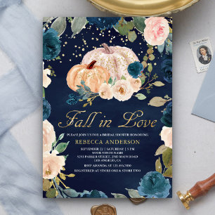 Convites Chá de Bebê Nupcial Abóbora Floral Azul Marinho Do