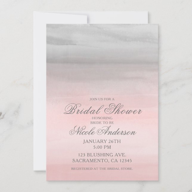 Convites Chá de Bebê Nupcial com Aquarela Moderna Rosa Enru (Frente)