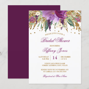 Convites Chá de Bebê Nupcial Floral Aquarela Amethyst Spark