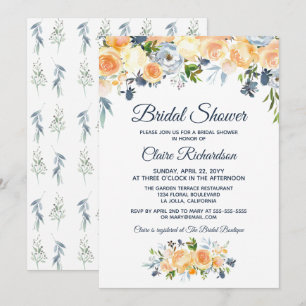 Convites Chá de Bebê Nupcial Floral em Aquarela Azul Marinh
