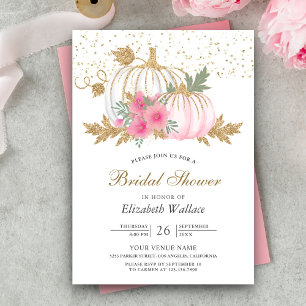 Convites Chá de Bebê Nupcial Floral Rosa Abóbora Dourado e