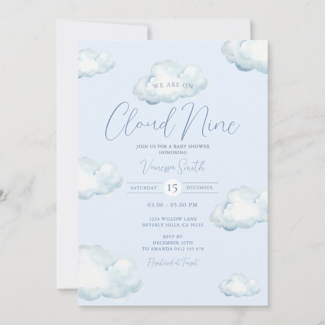 Convites Chá de Bebê Nuvem Nove Azul Branco Festa (Frente)