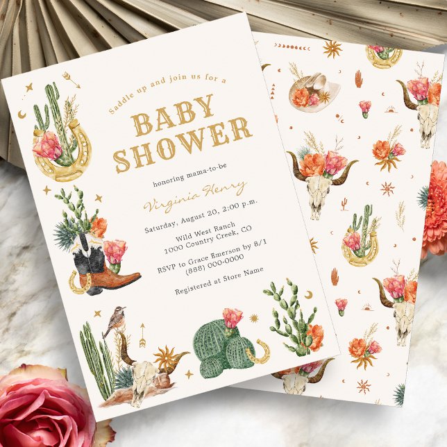Convites Chá de Bebê Ocidental (Boho Western Watercolor Cowboy Baby Shower Invitation by Painted Paperie
)