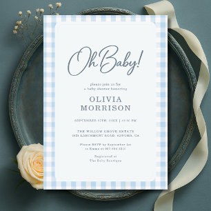 Convites Chá de Bebê Oh Baby Blue Gingham
