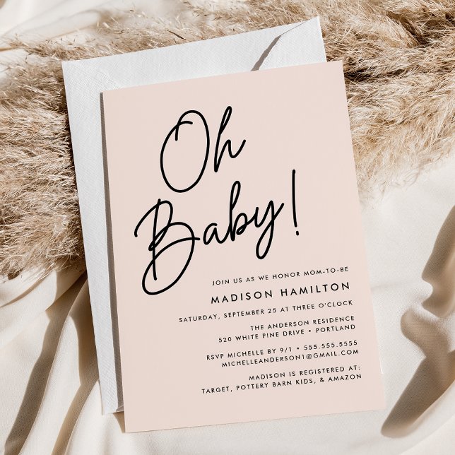 Convites Chá de Bebê Oh Baby Blush Minimalista (Criador carregado)