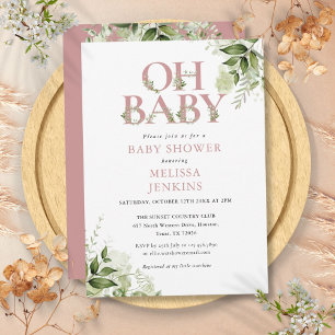 Convites Chá de Bebê Oh Baby Botânica Dusty Rose