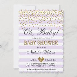 Convites Chá de Bebê Oh Baby Lavanda Roxo e Dourado Menina
