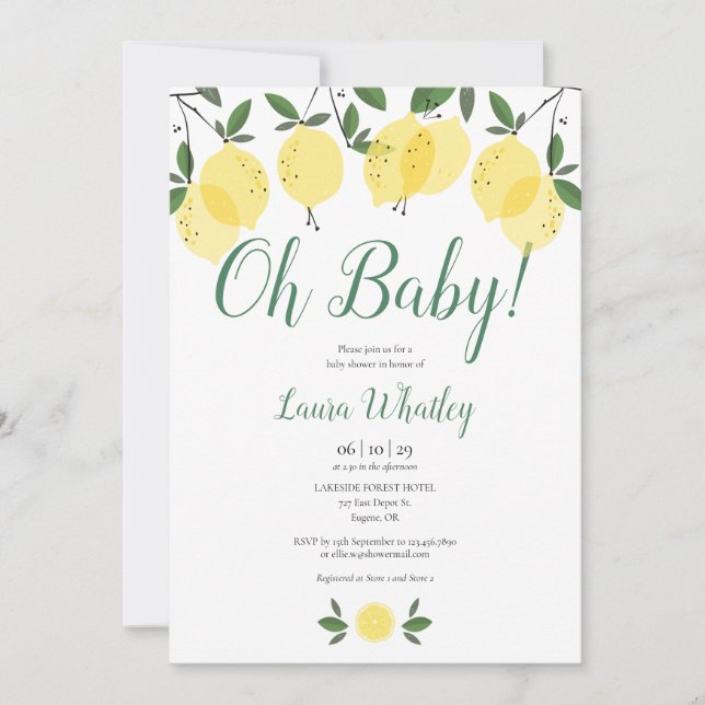 Convites Chá de Bebê Oh Baby Lemons (Frente)