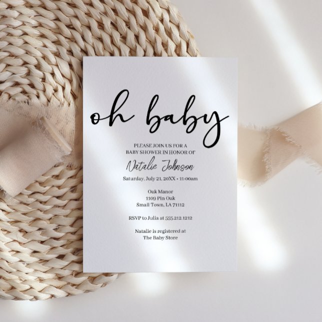 Convites Chá de Bebê Oh Baby Moderno Simples Preto (Criador carregado)