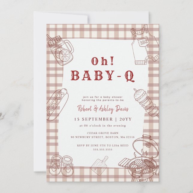 Convites Chá de Bebê Oh Baby Q Xadrez BBQ (Frente)