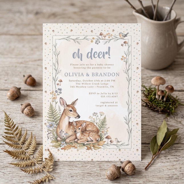 Convites Chá de Bebê Oh Deer Woodland (Criador carregado)