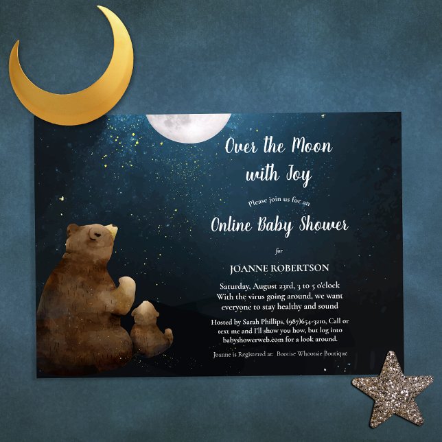 Convites Chá de Bebê Online Bears Over The Moon (Criador carregado)