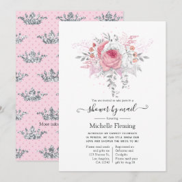 Convites Chá de Bebê ou Noiva Floral Rosa e Prata pelo Corr