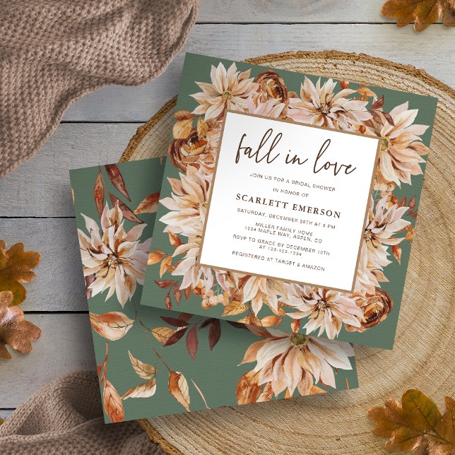 Convites Chá de Bebê Outono Verde Salvia (Fall Sage Green Bridal Shower Invitation
)