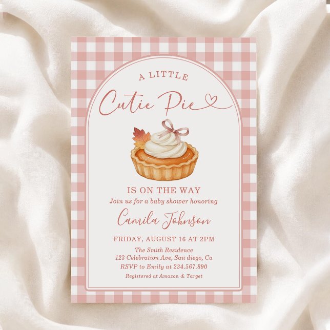 Convites Chá de Bebê Outono Xadrez Rosa Cutie Pie (Criador carregado)