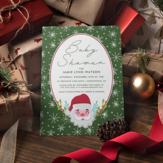 Convites CHÁ DE BEBÊ | Padrão do floco de neve do Papai Noe (Criador carregado)