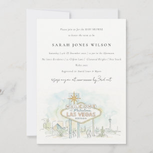 Convites Chá de Bebê Paisagem Aquarela Las Vegas Nevada